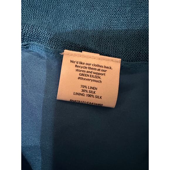 Eileen Fisher Blue Silk Linen Knit Boxy Short Sleeve Shirt Size L - Picture 7 of 8